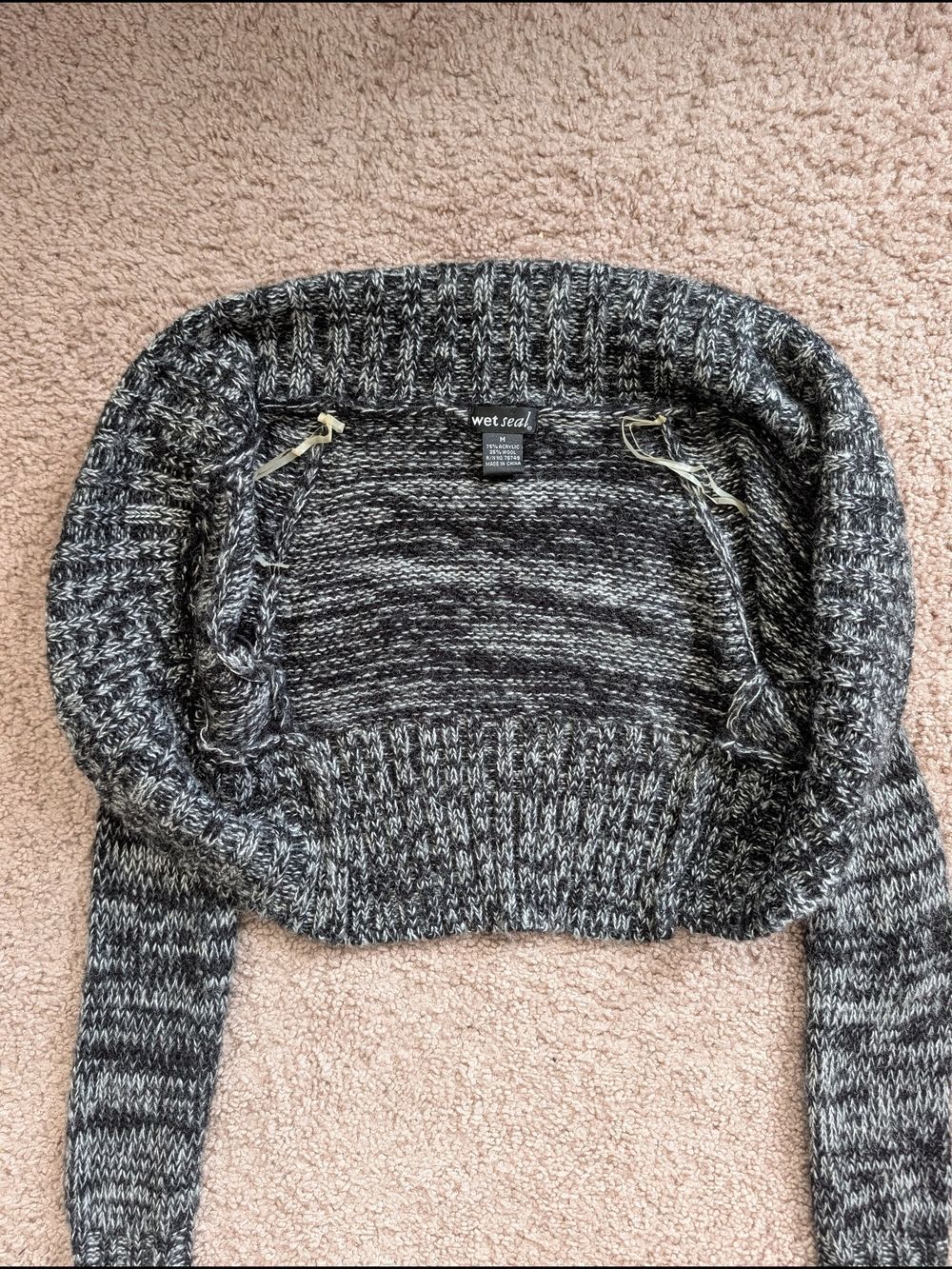 Wet Seal Womens Black Gray Marled Y2K Cropped Knit Shrug Cardigan Size Medium - Picture 4 of 9